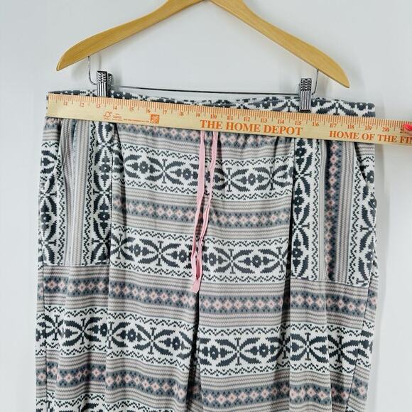 Jane & Bleecker Cozy Soft Lounge Pajama Pants Aztec Geometric Gray Pink DD18 - Picture 3 of 10